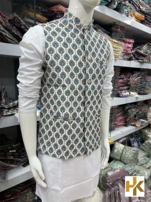 KOTI SPECIAL - HEAVY BANGLORI PRINT AND SEQUENCE EMBROIDERED MEN'S KOTIS