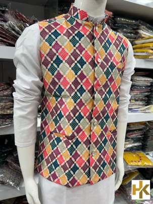 KOTI SPECIAL - HEAVY BANGLORI PRINT AND SEQUENCE EMBROIDERED MEN'S KOTIS