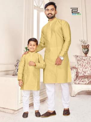 KURTA 3 - CREAM SILK JEQUARD FATHER -KID COMBO KURTA-PAJAMA SET 