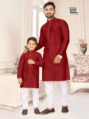 KURTA 3 - MAROON SILK JEQUARD FATHER -KID COMBO KURTA-PAJAMA SET 