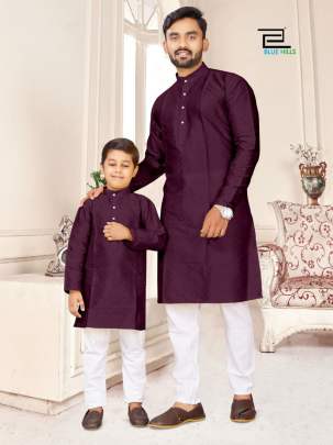 KURTA 3 - WINE SILK JEQUARD FATHER -KID COMBO KURTA-PAJAMA SET 