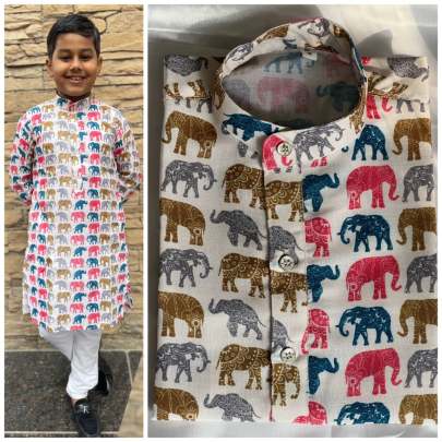 Kids Printed Kurta Pyjama Set | Boys Cotton Ethnic Wear