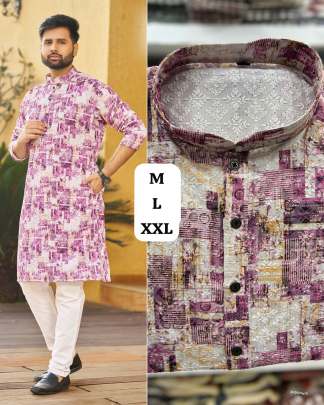 Lucknowi printed with sequence work kurtas for men 