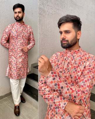 MANYAVAR-PURE BANGLORI SILK CROCHET WORK KURTA-PAJAMA SET