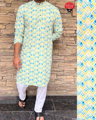 Being Desi by Mewaadi Sardar - Mens Cotton Patola Printed Kurta Set