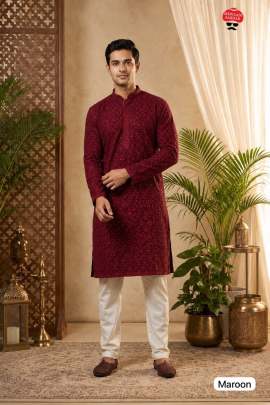 Maroon Chikankari Men's kurta Manufacturer
