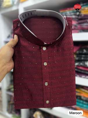 Memorable Maroon Jacquard Silk Kurta Pyjama For Men