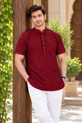 Men's Chikankari Half sleeves Short Kurta Manufacturer 