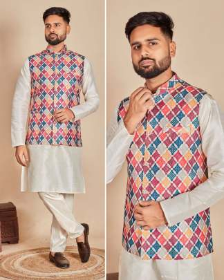 Men's ethnic outfit with printed koti