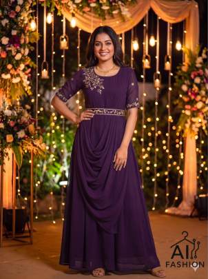 Multi style flaired gowns with Dupatta and belt Burgundy purple