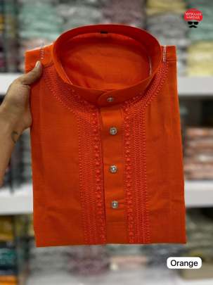 OPPULENT ORANGE COTTON KURTA PYJAMA FOR MEN