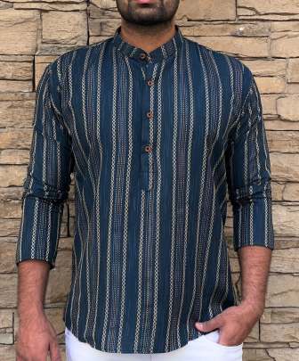 ORDINARY KHADI COTTON BLUE SHORT KURTA FOR MEN