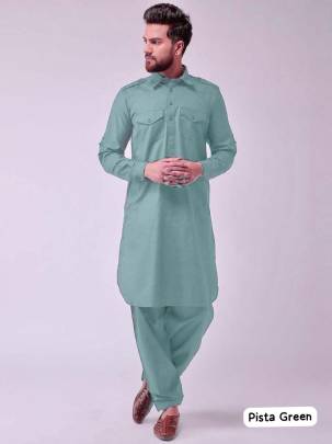 PLEASANT PISTA GREEN MENS PATHANI KURTA PYJAMA 