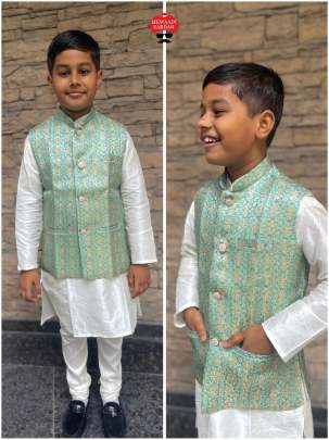 PRODIGIOUS SOFT SILK KURTA PYJAMA WITH KOTI FOR KIDS