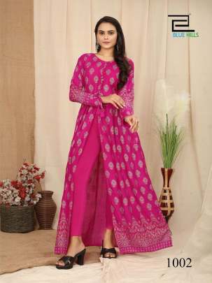 PUSHPA 7.0 - HEAVY RAYON PRINTED FRONT SLIT LONG GOWNS WITH BUTTONS