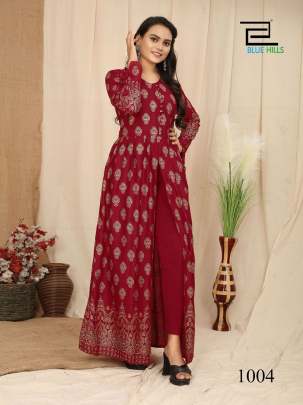 PUSHPA 7.0 - HEAVY RAYON PRINTED FRONT SLIT LONG GOWNS WITH BUTTONS