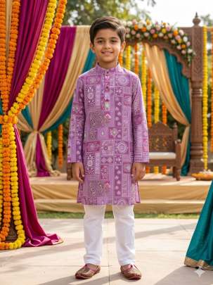 Printed Cotton Kurta Pyjama Set for Boys