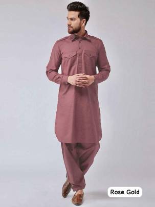 RARE ROSE GOLD COTTON PATHANI KURTA PYJAMA FOR MEN