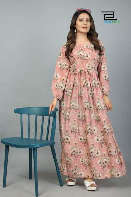 SILKY - ROSEGOLD LONG PRINTED KASTURI SILK GOWN