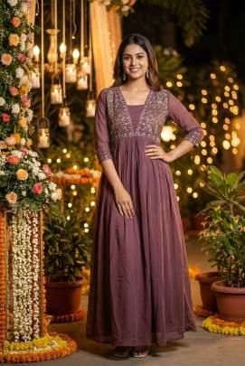 Ready to wear georgette gown with embroidery work