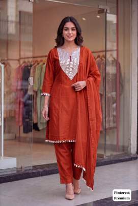 Rust color Heavy Embroidery and Real Mirror Work kurti sets 