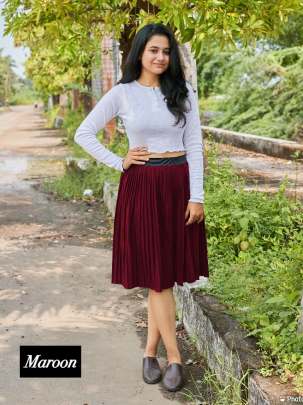 SKIRT - MAROON HEAVY CREPE PLEATED PARTY WEAR SKIRT