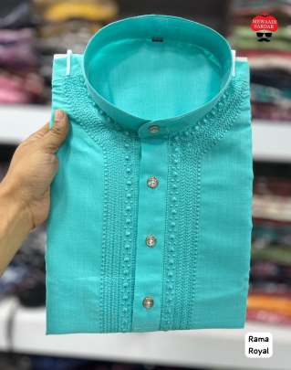 STRIKING EMBROIDERED SKY BLUE KURTA PYJAMA FOR MEN 