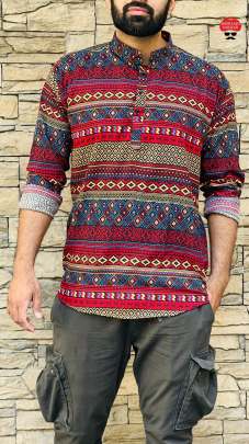 STUNNING SHORT PRINTED RAYON KURTA FOR MEN