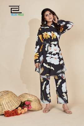 STYLISHTA - CO-ORD SET WITH HEAVY RAYON PRINT AND BELT