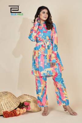 STYLISHTA - CO-ORD SET WITH HEAVY RAYON PRINT AND BELT