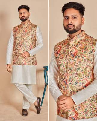 SWAGAT VOL 1 - MEN'S SOFT SILK KURTA PYJAMA SET WITH BANARASI KOTI