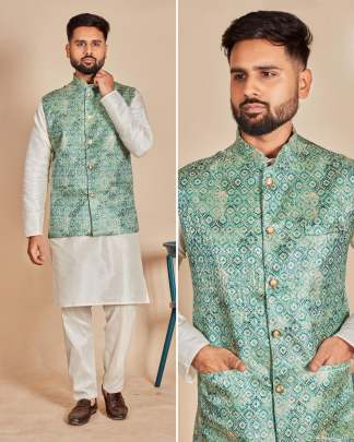 SWAGAT VOL 1 - MEN'S SOFT SILK KURTA PYJAMA SET WITH BANARASI KOTI