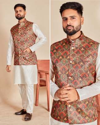 SWAGAT VOL 1 - MEN'S SOFT SILK KURTA PYJAMA SET WITH BANARASI KOTI