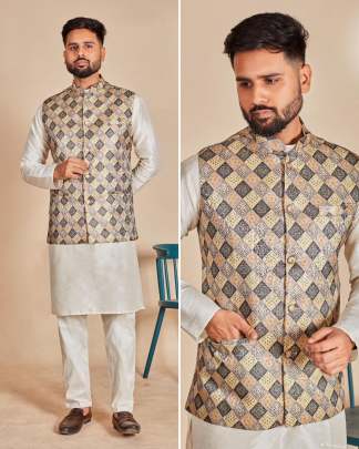 SWAGAT VOL 1 - MEN'S SOFT SILK KURTA PYJAMA SET WITH BANARASI KOTI