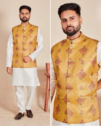 SWAGAT VOL 1 - MEN'S SOFT SILK KURTA PYJAMA SET WITH BANARASI KOTI