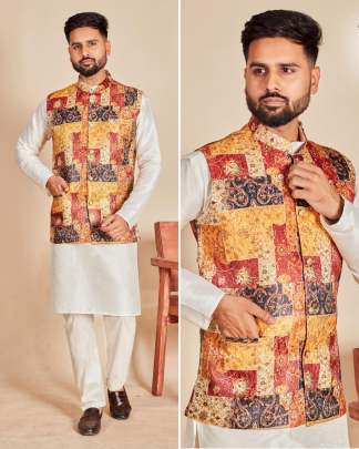 SWAGAT VOL 1 - MEN'S SOFT SILK KURTA PYJAMA SET WITH BANARASI KOTI