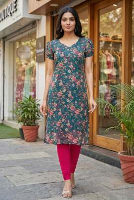 Shimmer silk printed regular wear kurti for women
