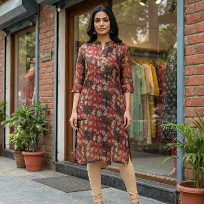 Shimmer silk printed regular wear kurti