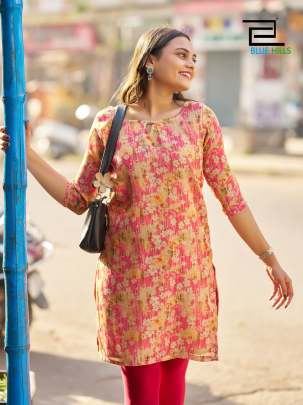 Shimmer silk printed regular wear kurti