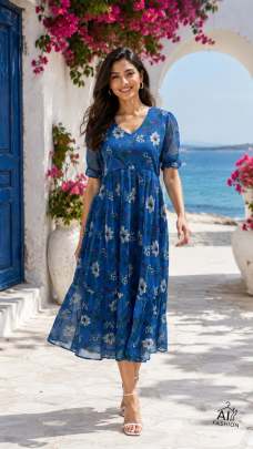 Blue Stylish Long Dress