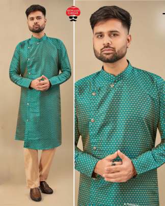 TERRIFIC SILK JACQUARD CROSS BUTTON KURTA FOR MEN