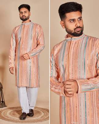 UNIQUE EMBROIDERD GEORGETTE KURTA PYJAMA FOR MEN