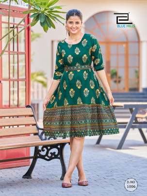 WALKWAY - GREEN HEAVY RAYON PRINTED MIDI EDITION WITH BELT 