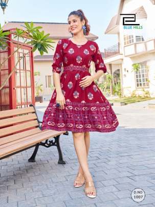 WALKWAY - MAROON HEAVY RAYON PRINTED MIDI EDITION WITH BELT 