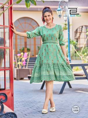 WALKWAY - PISTA GREEN HEAVY RAYON PRINTED MIDI EDITION WITH BELT 