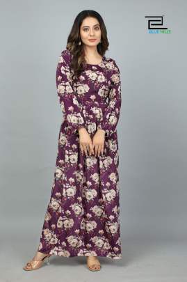 SILKY - WINE LONG PRINTED KASTURI SILK GOWN