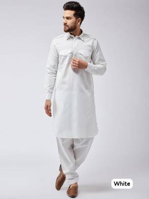 WONDERFUL WHITE PATHANI KURTA PYJAMA FOR MEN