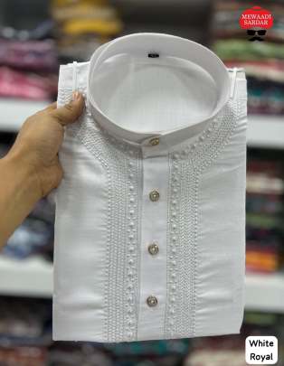 WONDROUS WHITE EMBROIDERY WORK KURTA PYJAMA FOR MEN