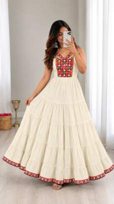 White navratri ghamti work gown
