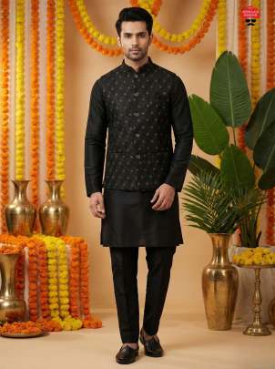dhupian silk Black kurta set